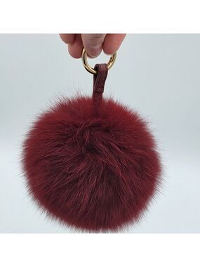Burgundy Red Poof Bag Charm Faux Fur #2185